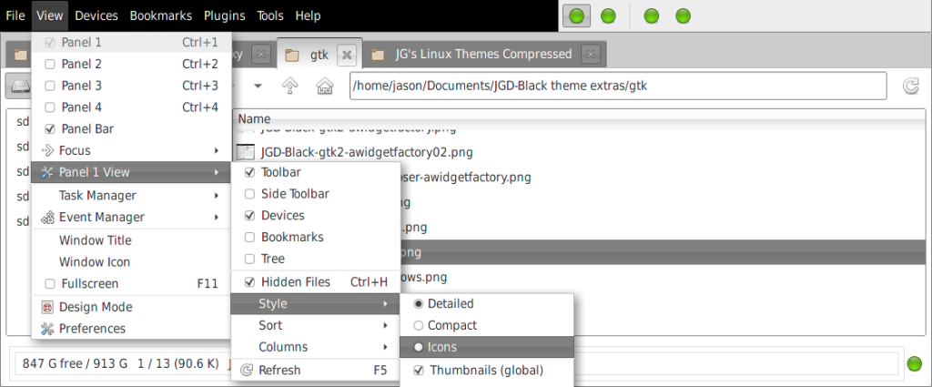 JGD-Black in SpaceFM. The updated look of menu highlighting is shown here.