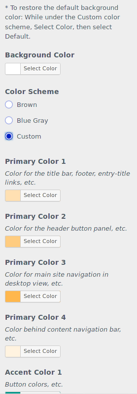 WordPress Customizer controls shown