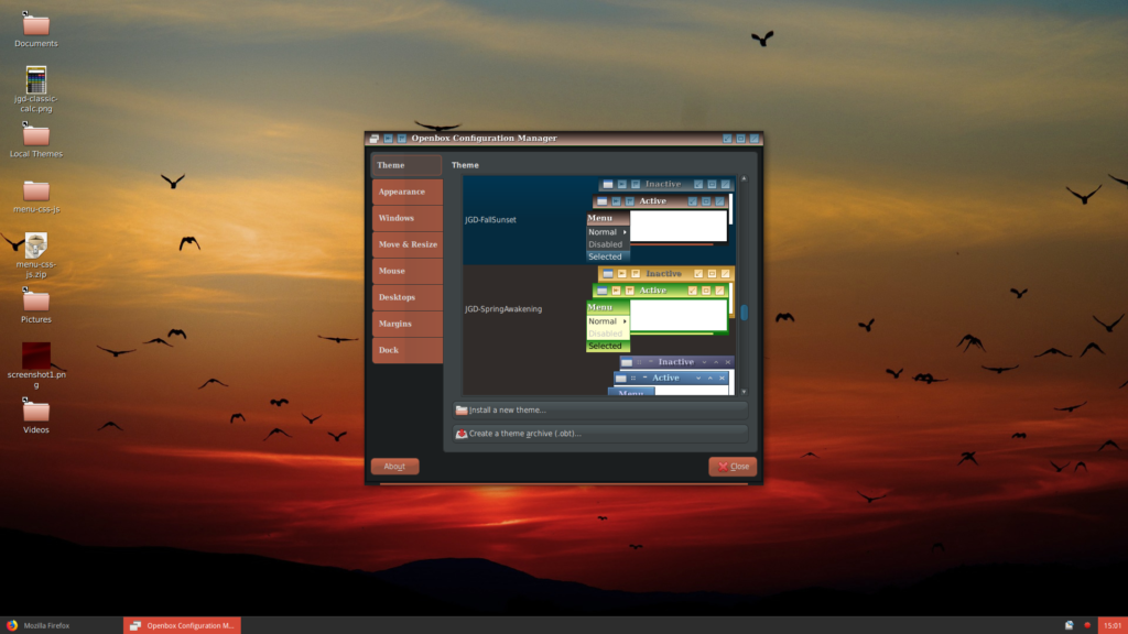 Openbox theme selected in Openbox Configuration Manager