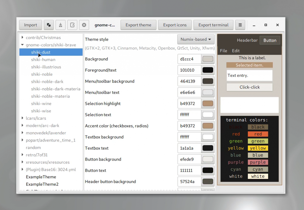 Selecting a premade theme in Oomox