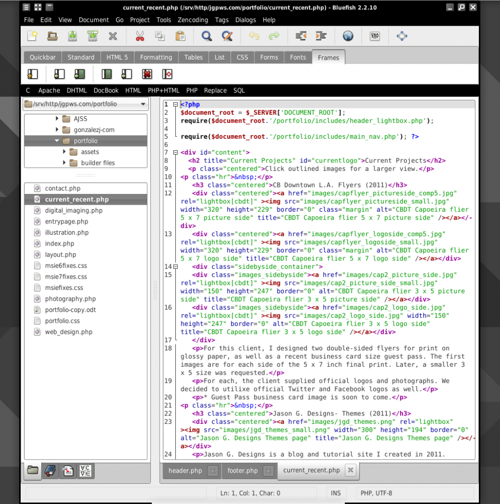 Screenshot of xhtml page code
