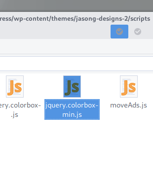 jquery.colorbox-min.js pasted into theme folder