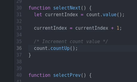 countUp function to increment count value by 1 on each click