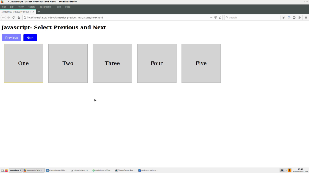 JavaScript Previous and Next Selection finished product