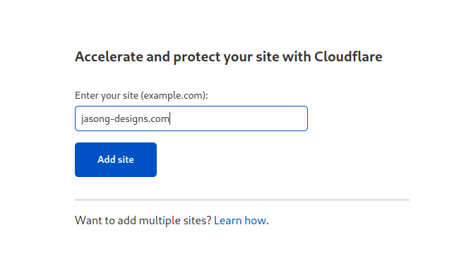 Enter web site that will use Cloudflare