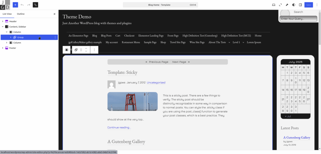 Using List View to select the blog posts Group.