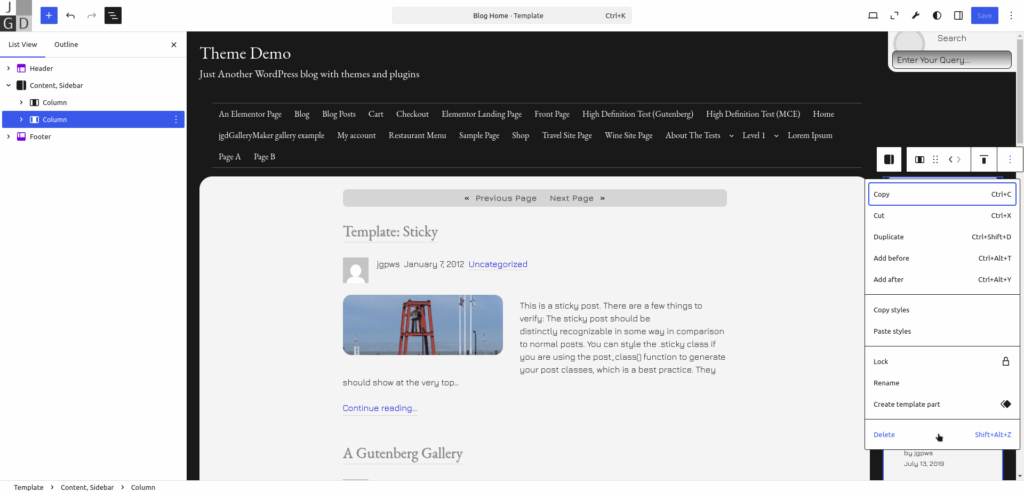 Deleting the Sidebar column