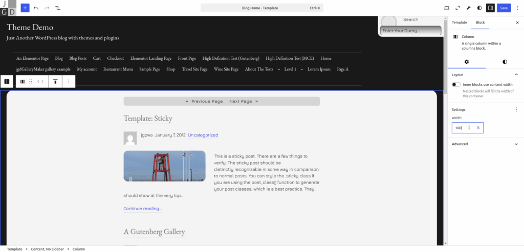 Changing posts column width to 100%.
