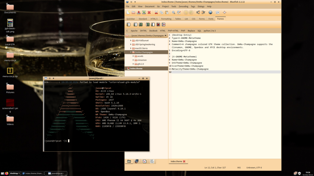 OmNu-Champagne terminal and text editor in Openbox.