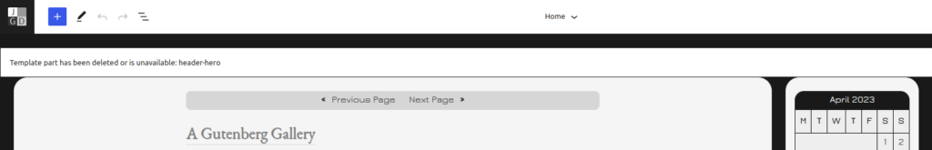WordPress Site Editor template part deleted