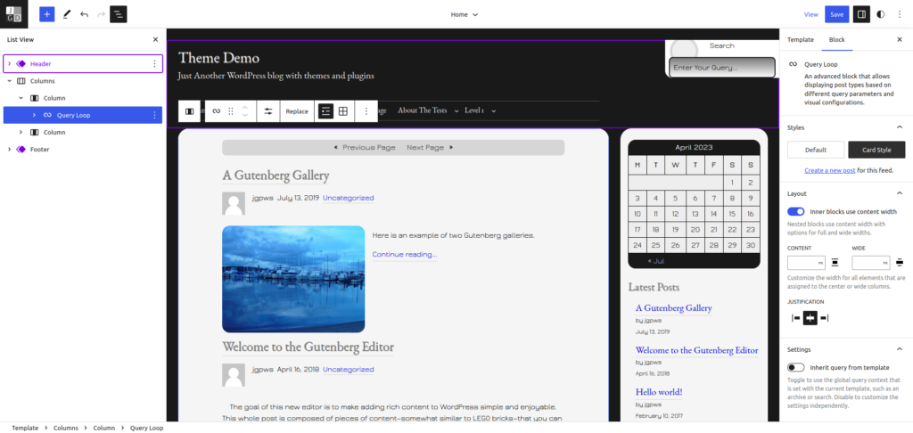 Query Loop block in WordPress Site Editor