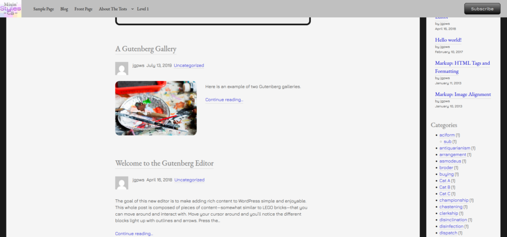 Sticky Header example shown on front end in desktop width
