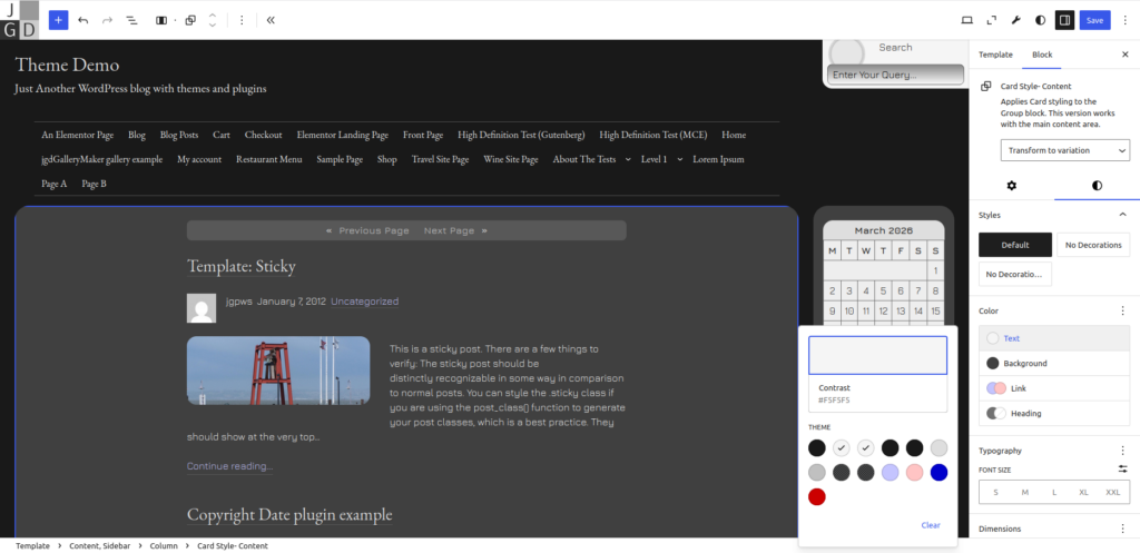 Manual selection of Text and Link colors in the Site Editor