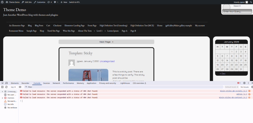 Developer console says theme is missing resources (JavaScript files)