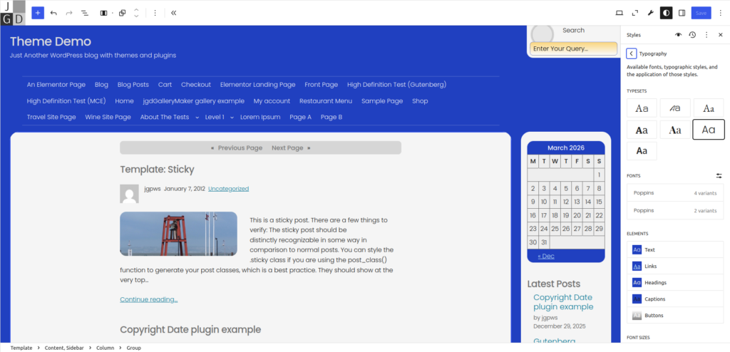 Blog posts page with Poppins typeset applied