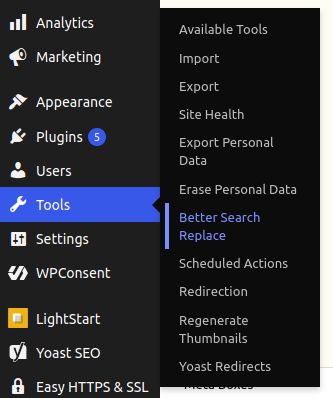 Better Search Replace menu item under Tools