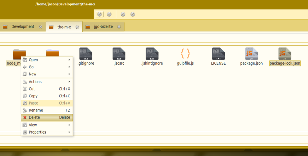 File manager screenshot of deletion of node_modules folder